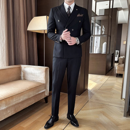 Men's Double Breasted Three Piece Wedding Suit – Slim Fit Smart Casual