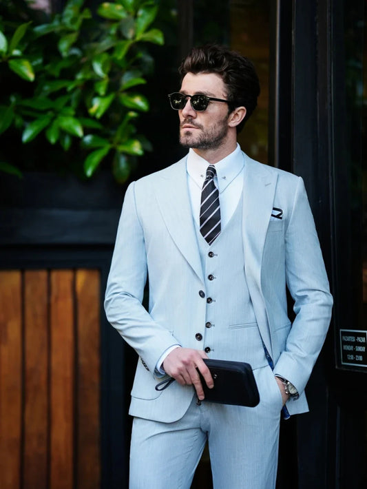 New Customized Striped Suit Blazer Vest Pants 3 Pieces For Men Distinctive Handsome Men's Tuxedo Wedding Groom Best Man Outfit
