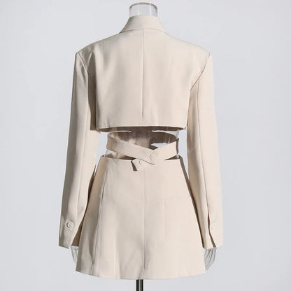 Women's Blazer Elegant Stylish Hollow Out Expose Waist Design Solid Color Patchwork Long-sleeved Slim Fit Suit-Coat HK28002