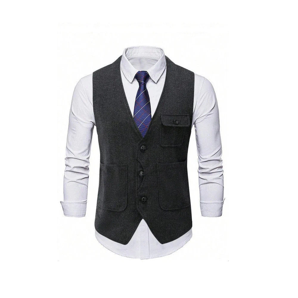 Men's Suit Vest Single Breasted Herringbone Smart Casual Wedding Business Waistcoat