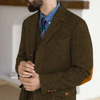 Herringbone Tweed Tweed Hunting Casual Blazers Autumn/Winter Vintage British Men's Suit Jacket Fashionable Gentleman Wedd Attire