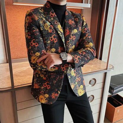Luxury Art Jacquard Suit Jacket for Men Korean Version Business Casual Blazers Slim Fit Wedding Groom Social Dress Coats M-4XL