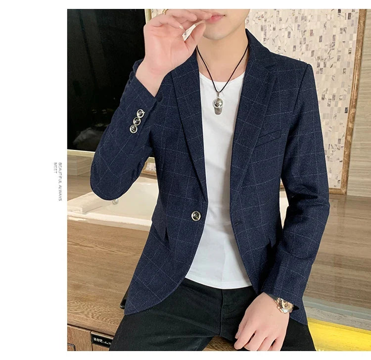 Men's  Slim Fit Business Suit Jacket Casual High-End Polyester Korean Style Top for Handsome Fashionable Look