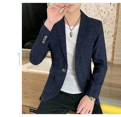 Men's  Slim Fit Business Suit Jacket Casual High-End Polyester Korean Style Top for Handsome Fashionable Look