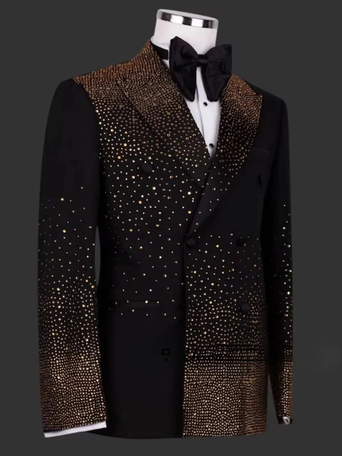 Men's 2-Piece Suit Set Golden Beads Slim Fit Double Breasted Groom Wedding Tuxedo