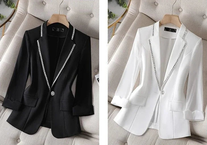 Over Glitter Diamond Female Coats and Jackets Black Long Sequin Jacket Dress Outerwear White Clothing Women's Blazers New In