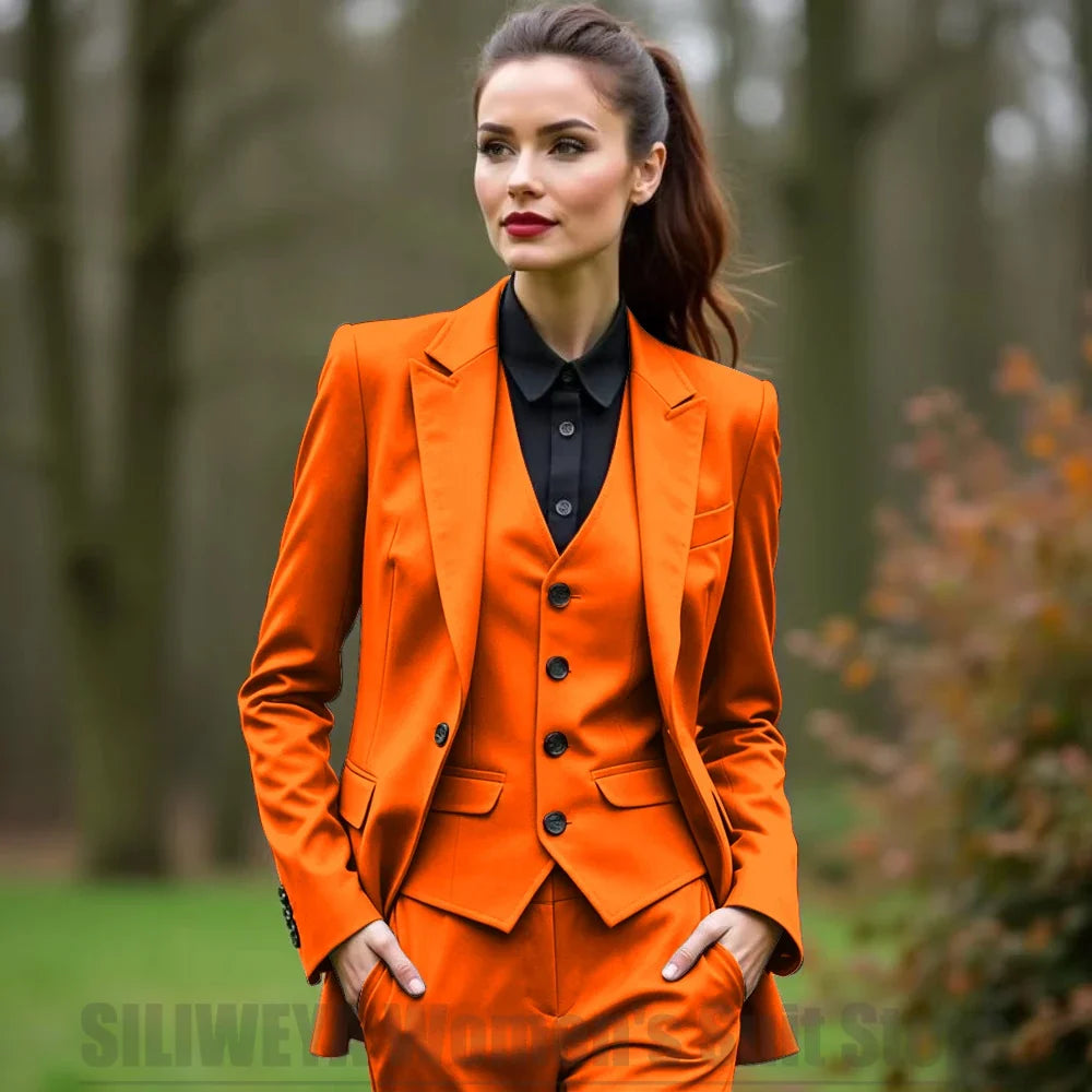 Women 3 Piece Suit Set Blazer Vest Pants Slim Fit Office Business Party Formal Attire Customizable Size for Ladies