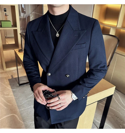 Autumn Winter Thickened Woolen Suit Jacket Men Double-breasted Casual Business Blazers Slim Fit Wedding Social Dress Coat M-4XL