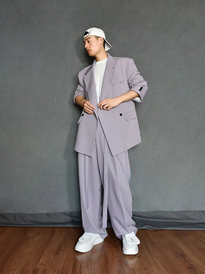 Men's Loose Fit Double Breasted Two-Piece Suit Set – Business Casual