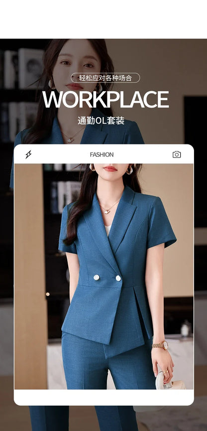 Women's Short-Sleeved Suit Elegant Fashionable Pants Spring Summer Collection 2026 New