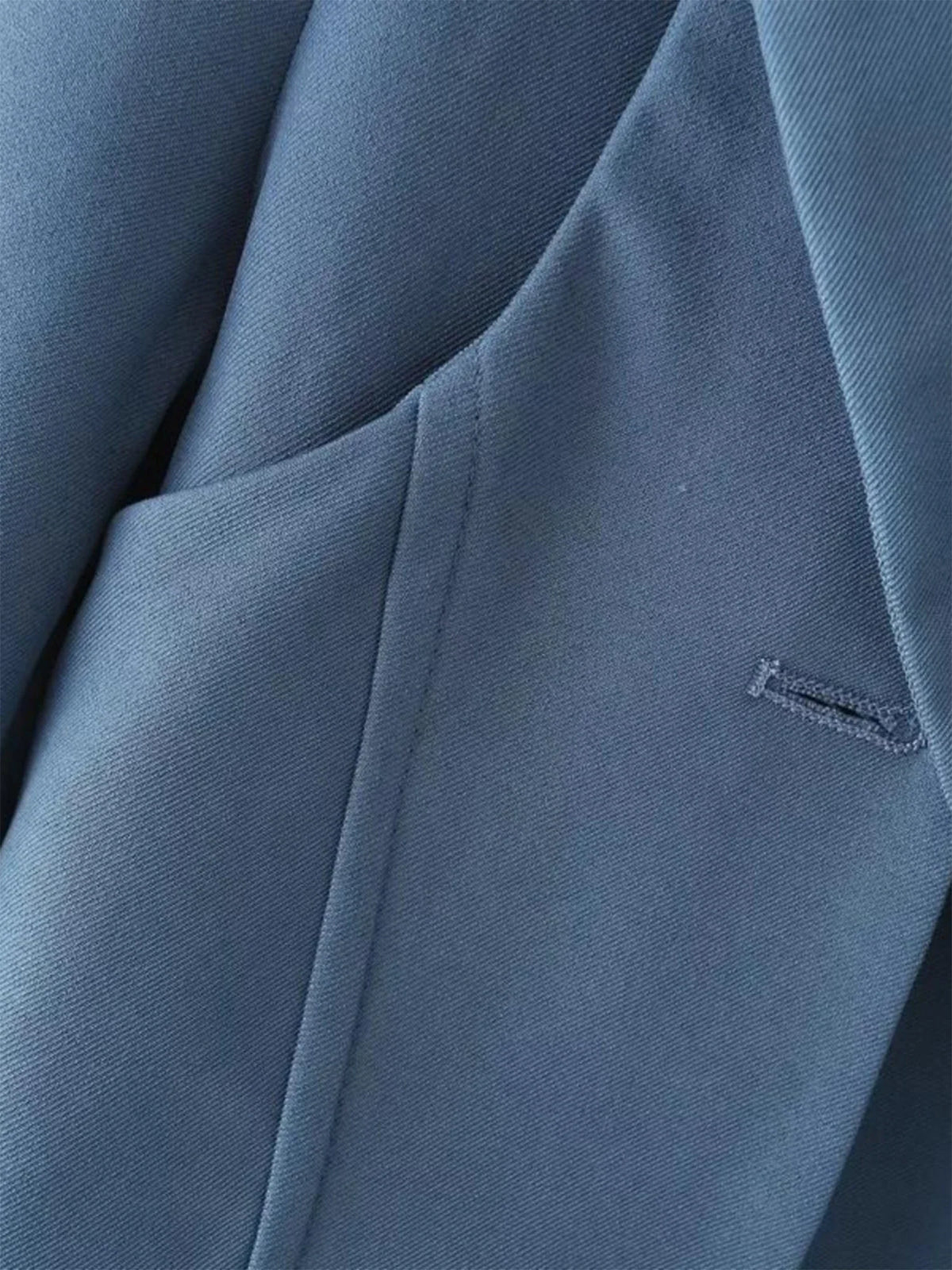 Women's Blue Blazer Jacket Vintage Office Ladies Long Sleeve Single Breasted Cropped Outerwear Suit Coat Y2k 2000s Spring Autumn
