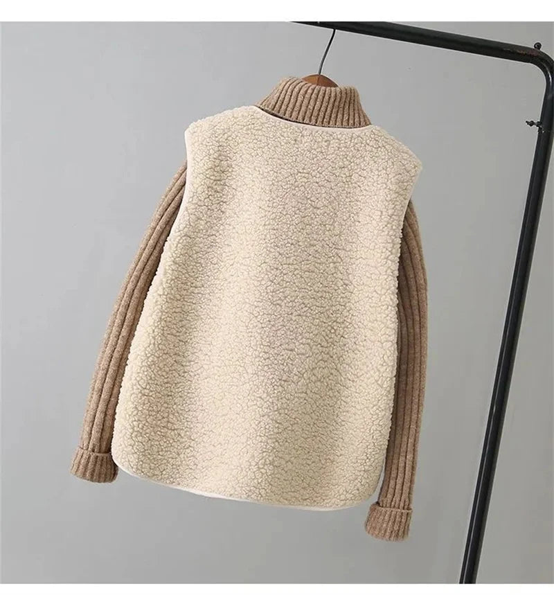 Women Fashion Large Size 4XL Vest Tops Coat Korean Female Waistcoat Jackets Autumn Winter Ladies Lamb Wool Sleeveless Outerwear
