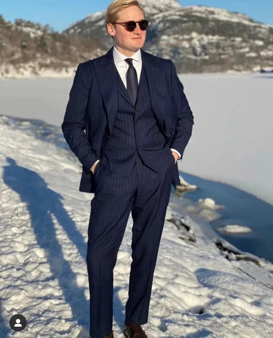 Men's 3 Piece Tuxedo Suit Peak Lapel Black White Wedding Formal Set