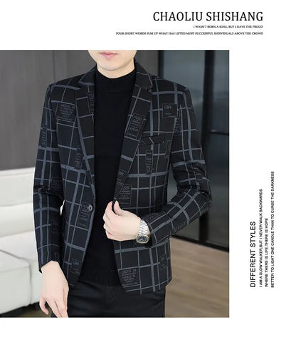 Blazer Autumn and Winter Men's Fashion Business Outdoor Travel Checkered Wedding Youth Slimming Casual High Formal Wear Blazer