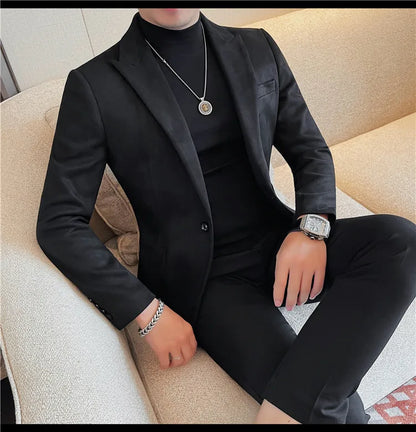 2024 Autumn Winter Men's Suede Suit Jacket High End Business Casual Blazers Slim Fit Wedding Groom Street Wear Social Dress Coat