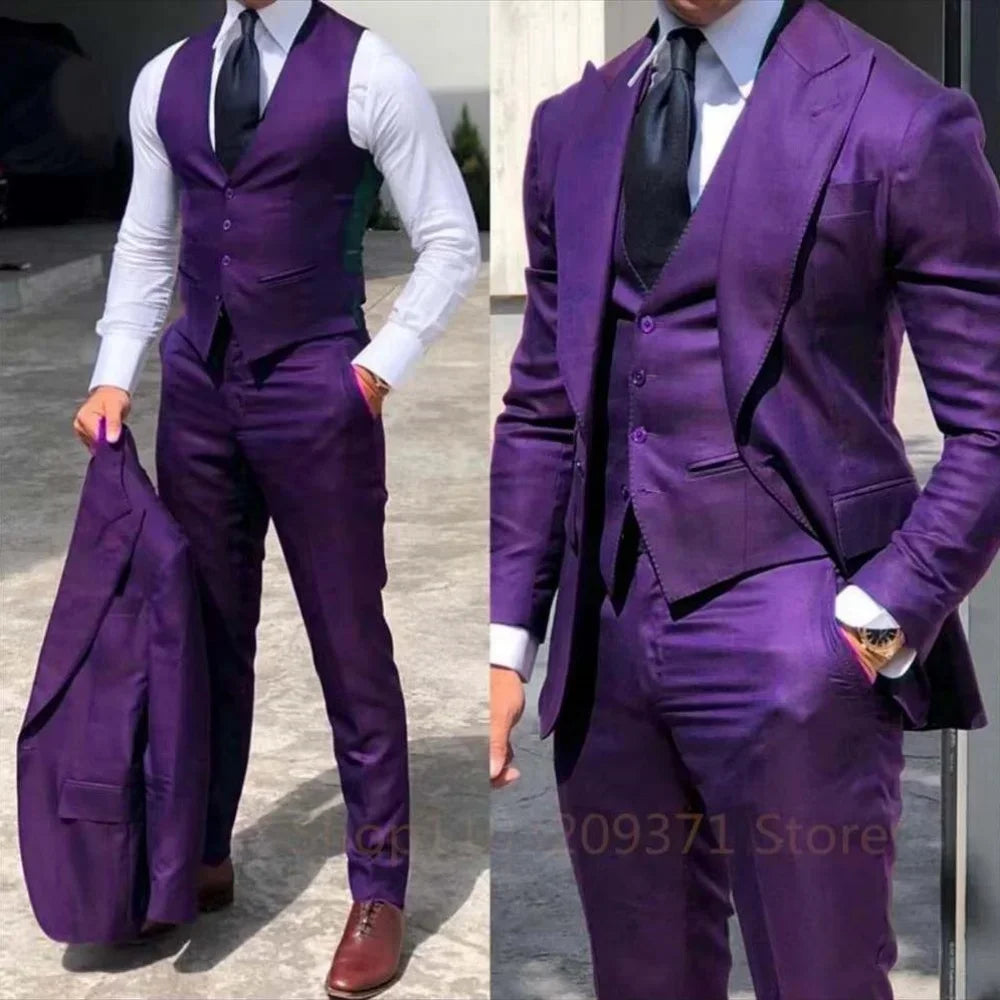 Men's 3-Piece Suit Set Slim Fit Single Breasted Formal Blazer Vest Pants for Wedding Banquet