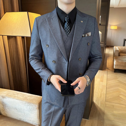Men's Double Breasted Three Piece Wedding Suit – Slim Fit Smart Casual