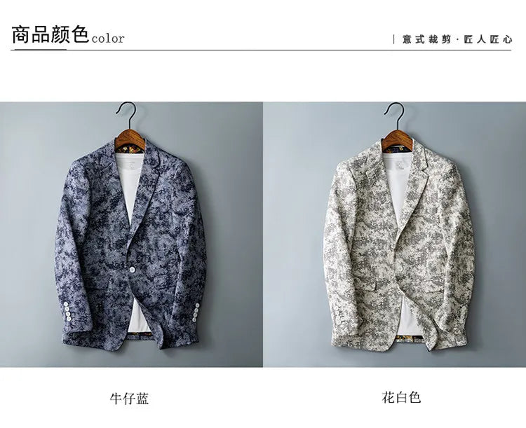 Men's Floral Jacquard Blazer Slim Suit Jacket Male Business Casual Coat Fashion Men Wedding Party Tuxedo Dress Blazers  Fit Tops