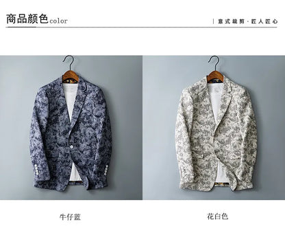 Men's Floral Jacquard Blazer Slim Suit Jacket Male Business Casual Coat Fashion Men Wedding Party Tuxedo Dress Blazers  Fit Tops