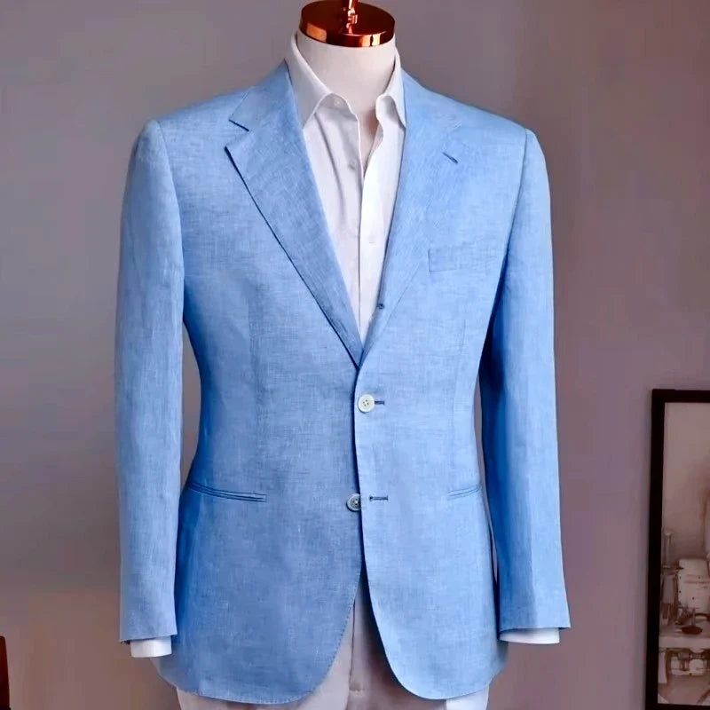 Blue Men Suit Linen Blazers Jackets Business Casual Suit Designer Coats Spring Summer Casual Wear Slim Fit Blazers Tops