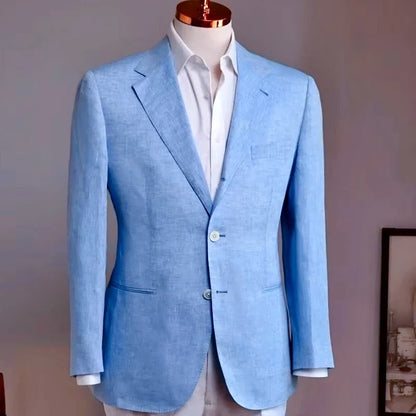 Blue Men Suit Linen Blazers Jackets Business Casual Suit Designer Coats Spring Summer Casual Wear Slim Fit Blazers Tops