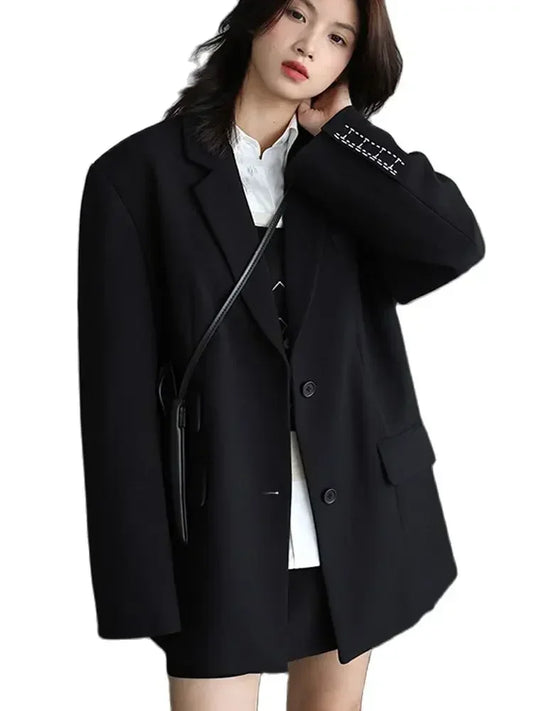 Women's Fashion Blazer Set Solid Loose Office Lady High Waist Pants Suits Outerwear Coat Female Tops Spring Autumn 2026