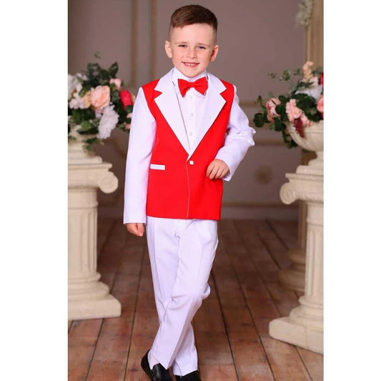 Kids Clothes Fashion Color Stitching 2 Piece Sets Notch Lapel One Button Formal Party Casual Patchwork Boys Suits (Blazer+Pants)