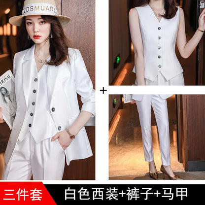 Fashion Elegant Pink High-End Small Business Suit Coat2022Autumn and Winter Elegant Vest Suit Three-Piece Korean Women's Clothin