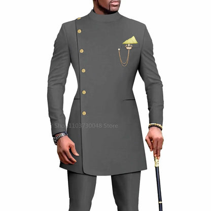 Tenues Homme avec Vêtements Africains Costume de Mariage Homme Blazer et Pantalon 2 Pièces Coupe Slim à Boutonnage Simple pour Dîner et Bal de Promo