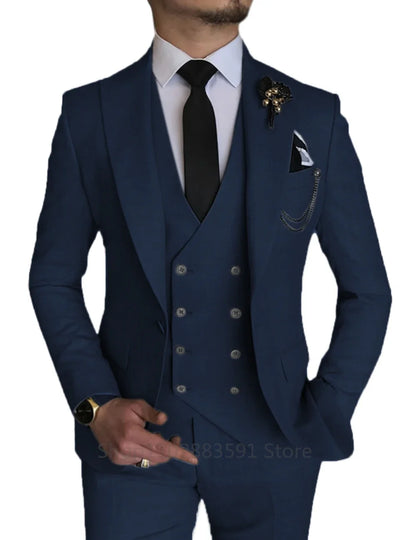 Men's 3 Piece Blazer+Vest+Pant Wedding Dress Suits Slim Fit Lapel Tuxedos Party Leisure Formal Male Suit For Groomsman Suits