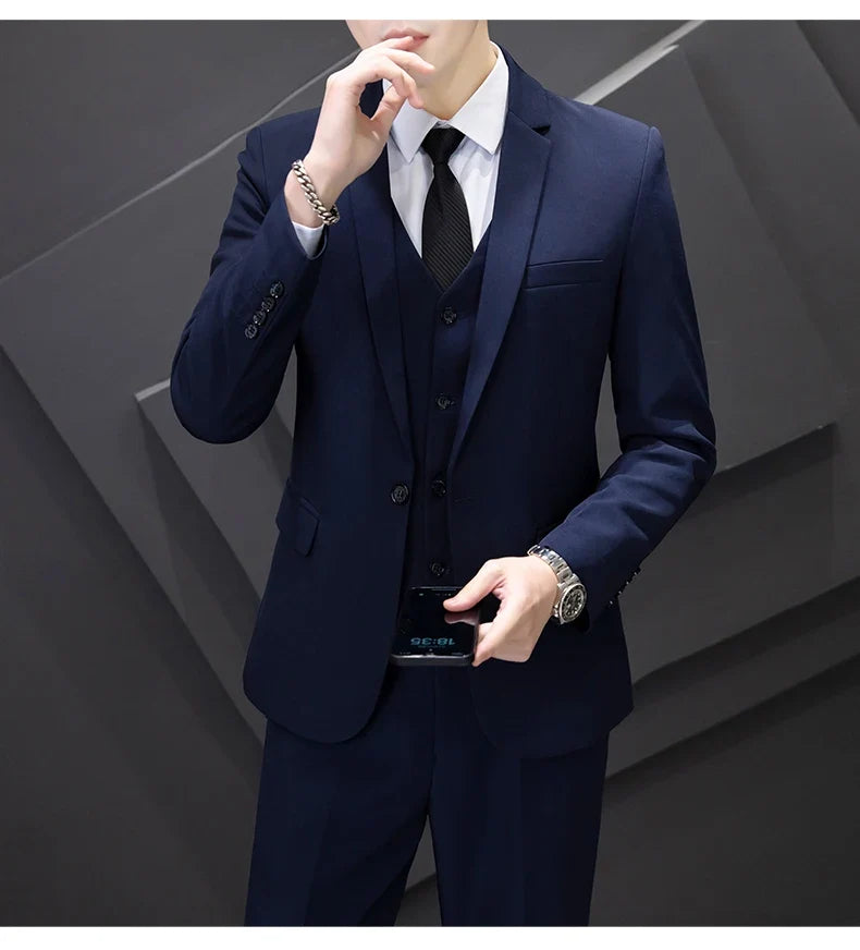 Men's Three-Piece Suit Set Fashion Business Career Waistcoat Trousers Wedding Dress Groom Best Man Decoration Body