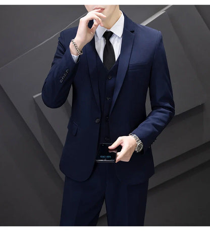 Men's Three-Piece Suit Set Fashion Business Career Waistcoat Trousers Wedding Dress Groom Best Man Decoration Body