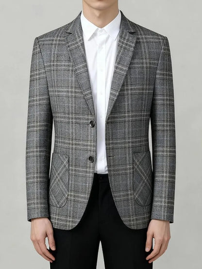 2026 Spring Autumn New Men's Business Casual Plaid Blazer Wrinkle-Free Suit Jacket Youth Single Suit Outerwear Spring Wear