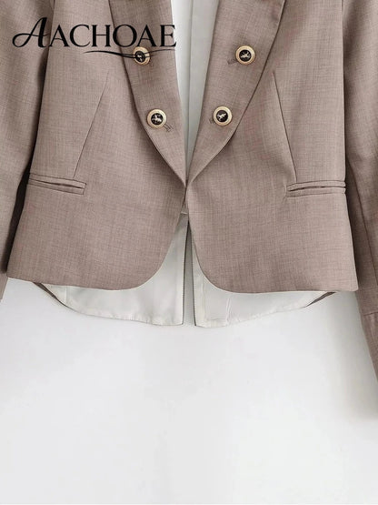 Elegant Women Cropped Blazer Jacket Double Breasted Button Slim Fit Short Suit Coat Office Lady Chic Tailored Blazer Top