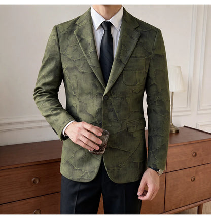 Men's Embossed Suede Blazer Smart Casual Single Breasted Jacket for Everyday Wear
