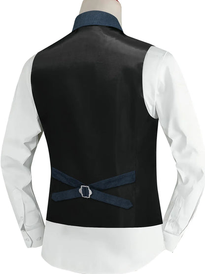 Men's Faux Suede Waistcoat – Single Breasted Slim Fit Formal Vest for Weddings & Business
