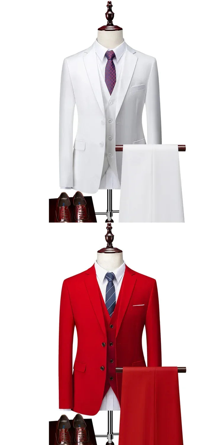 White Men Suits Slim Fit 3 Piece Double Breasted Suit Men Wedding Prom Party Business (Blazer+Vest+Pants) Wedding Suits for Men