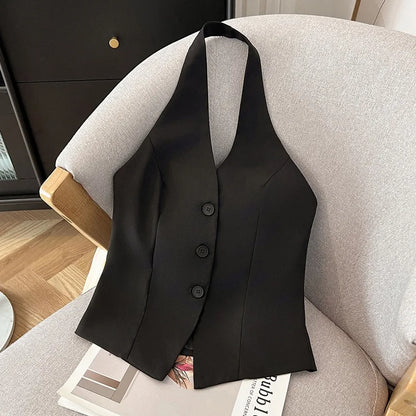 Women's Suit Vest Spring Summer New Neck-hanging Sleeveless Backless Vest Versatile Ladies Top Female Waistcoat Chaleco Mujer