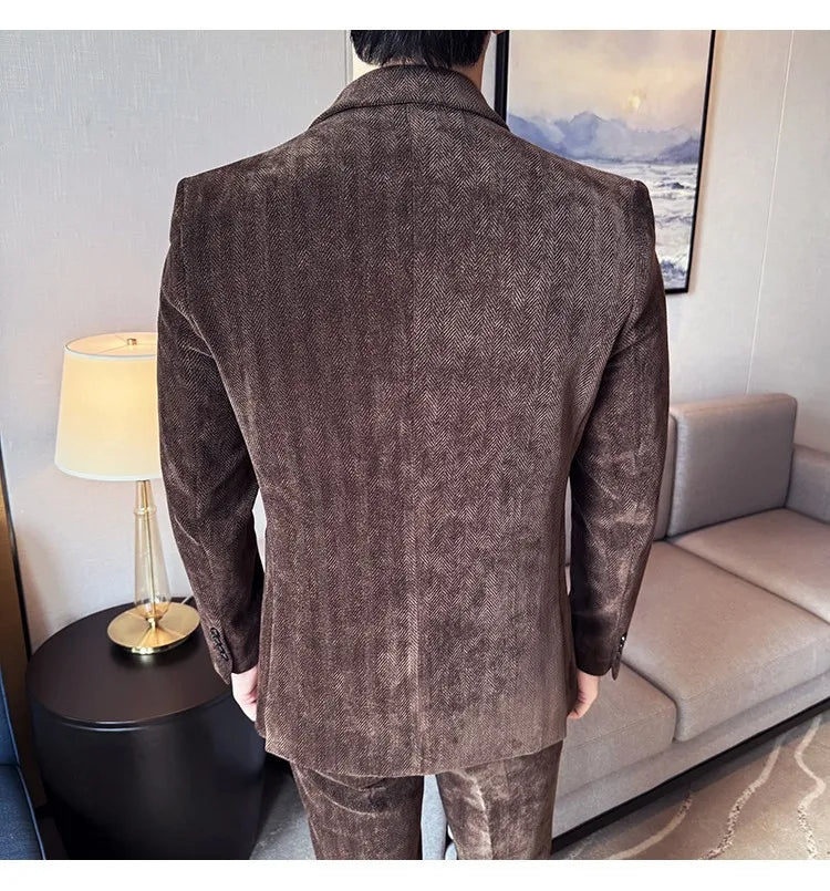 2025 Winter Woolen Men's Wedding Groom Suit Double Breasted Suit 3 Piece Set Business Casual Office Work Party Prom Dress Suits