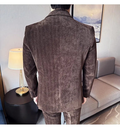 2025 Winter Woolen Men's Wedding Groom Suit Double Breasted Suit 3 Piece Set Business Casual Office Work Party Prom Dress Suits