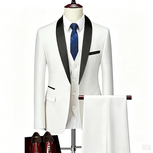 Costume 3 pièces homme, couleur unie, coupe slim, pour affaires, loisirs, banquet, mariage, marié, veste, gilet et pantalon.