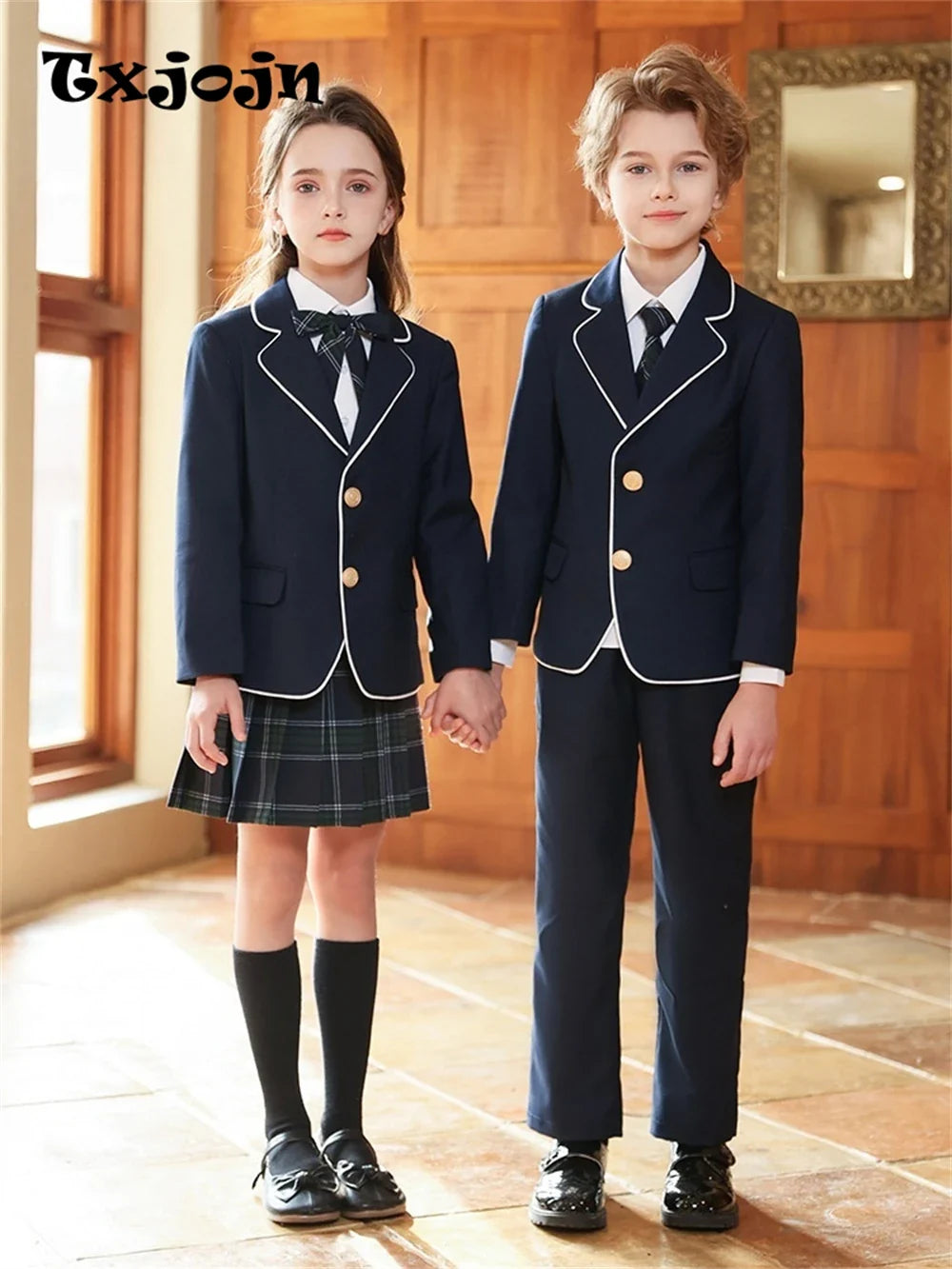 Newest School Uniform 4 Pieces For Boys And Girls 110-180cm Formal Elegant Kids Suit Set Choir Performance Wear In Stocks