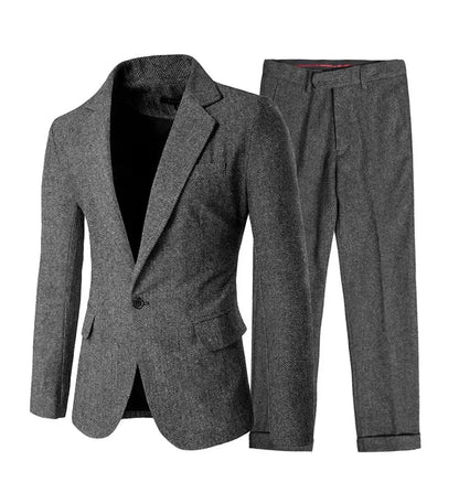 2 Piece Gray/Brown Herringbone Winter Suit for Men Wool Tweed Slim Fit Formal Groom Wedding Tuxedo Sets Office Business Suits