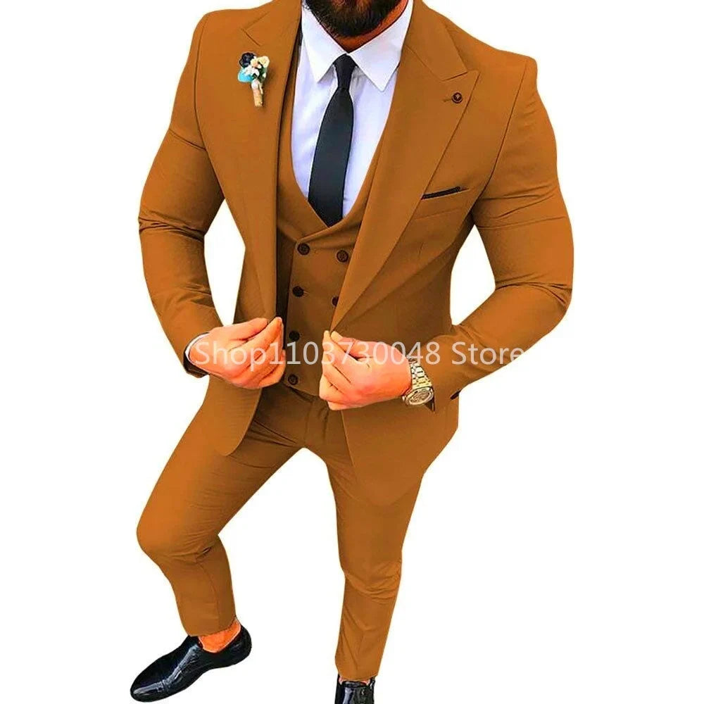 Ensemble de 3 costumes de smoking pour homme avec blazer, gilet simple boutonnage et pantalon pour mariage et occasions professionnelles décontractées
