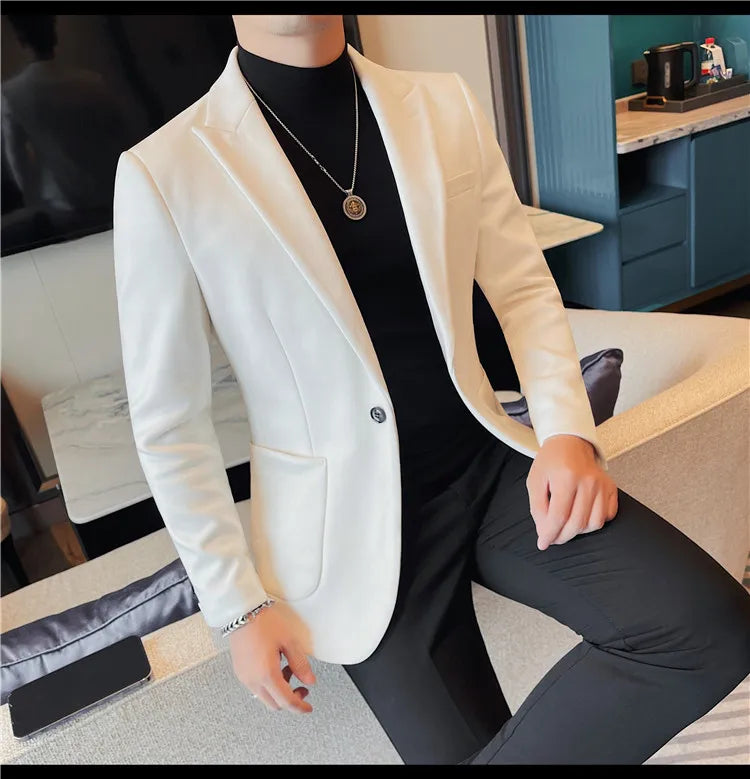 2024 Autumn Winter Men's Suede Suit Jacket High End Business Casual Blazers Slim Fit Wedding Groom Street Wear Social Dress Coat