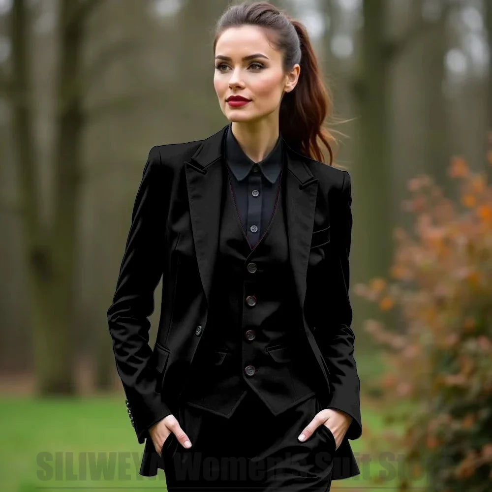 Women 3 Piece Suit Set Blazer Vest Pants Slim Fit Office Business Party Formal Attire Customizable Size for Ladies