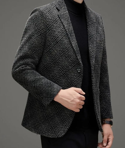 Men's Autumn Winter Thickened Business Casual Blazer Jacket Middle Aged Warm Outerwear