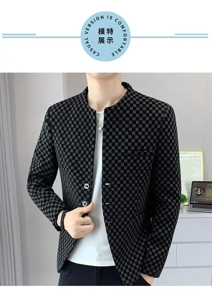 Blazer Fashionable Outdoor Travel Trend Gentleman Youthful Wedding Versatile Host Casual Korean Style Checkered Men's Blazer