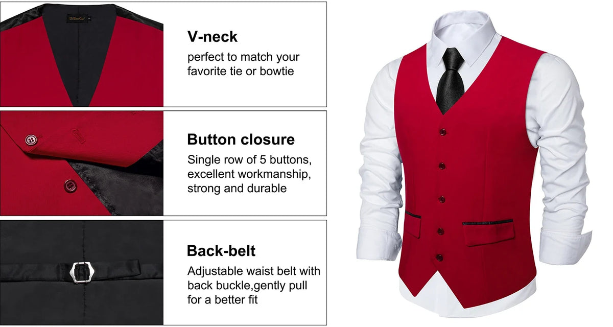 Men's Suit Vest – Solid Formal Waistcoat for Wedding, Party & Business Wear