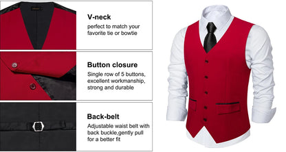 Men's Suit Vest – Solid Formal Waistcoat for Wedding, Party & Business Wear